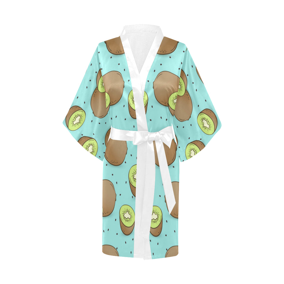 Kiwi blue background Women's Short Kimono Robe