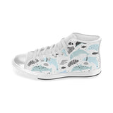 Cute dolphins Childish Style pattern Women's High Top Canvas Shoes White