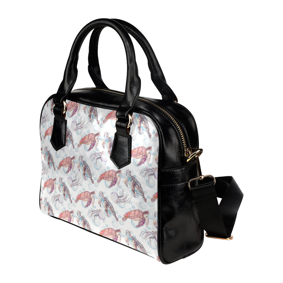 Watercolor sea turtle jellyfish pattern Shoulder Handbag