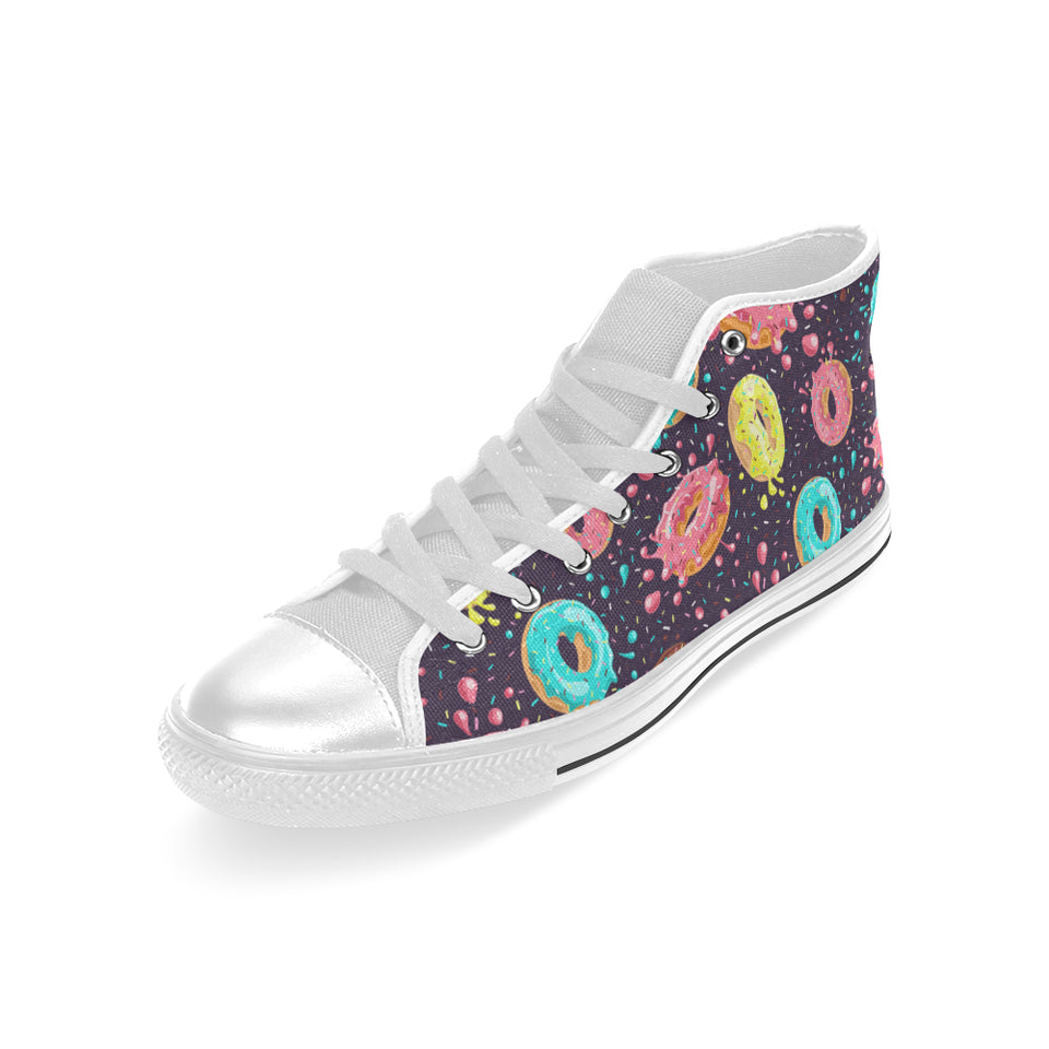 Colorful donut glaze pattern Men's High Top Canvas Shoes White