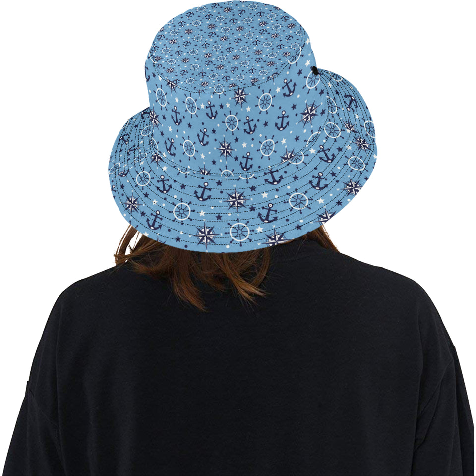 Anchors rudder compass star nautical pattern Unisex Bucket Hat