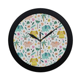 Cute elephants palm tree flower butterfly pattern Elegant Black Wall Clock