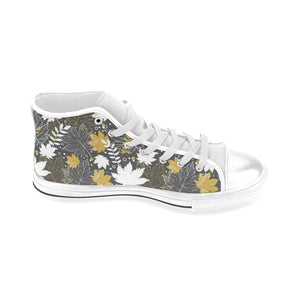 Beautiful gold autumn maple leaf pattern Men's High Top Canvas Shoes White