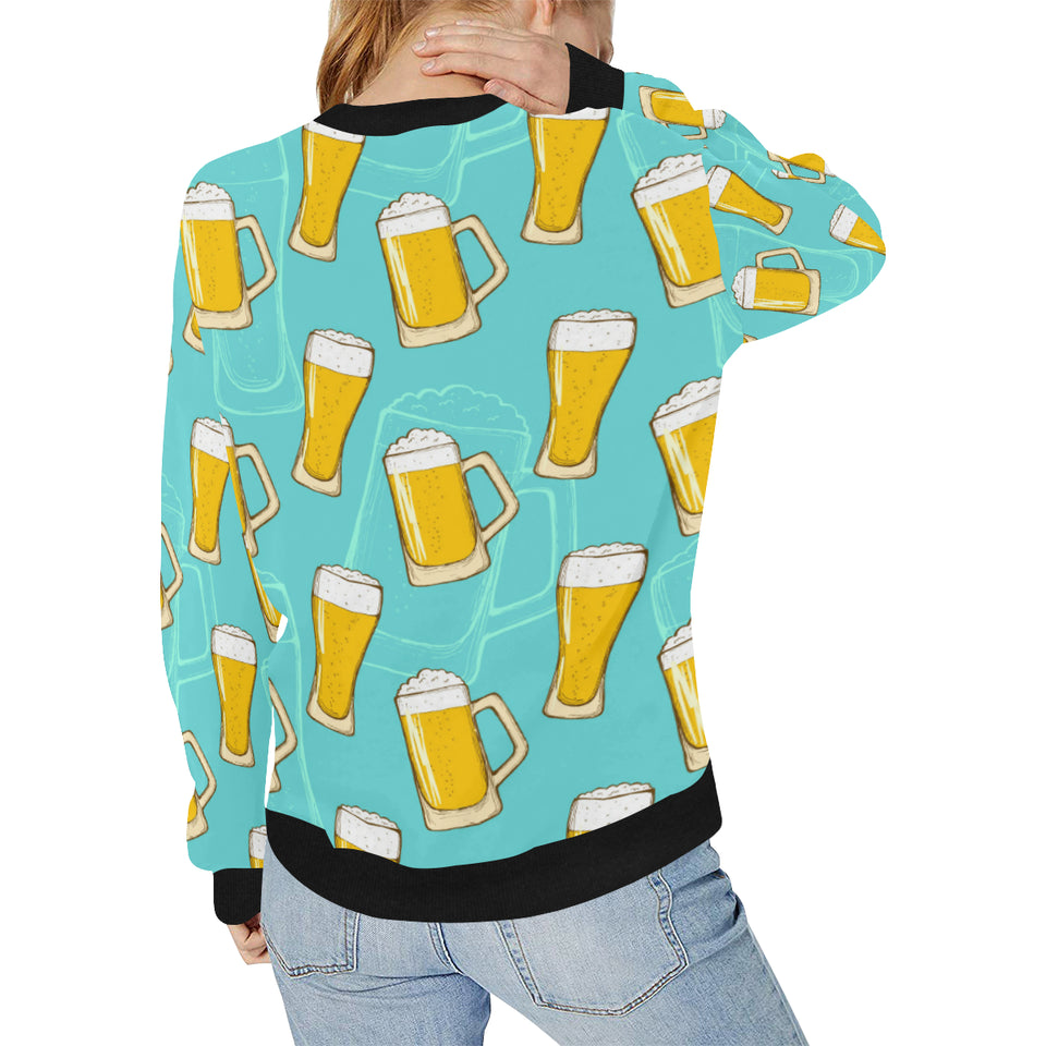 Beer pattern green background Women's Crew Neck Sweatshirt