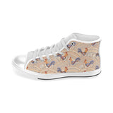 Cute rooster chicken cock floral ornament backgrou Men's High Top Canvas Shoes White