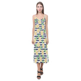 Pineapples pattern striped background V-Neck Open Fork Long Dress
