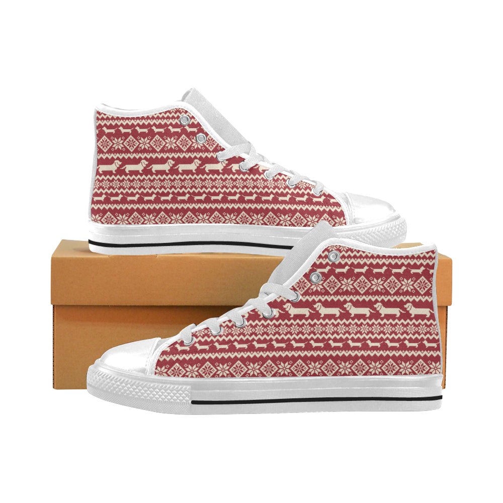 Dachshund Nordic pattern Men's High Top Canvas Shoes White