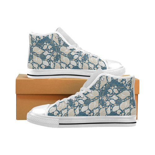 Sea turtle Polynesian Tribal design pattern Men's High Top Canvas Shoes White