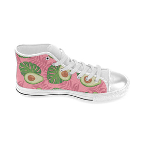 Avocado slices leaves pink back ground Women's High Top Canvas Shoes White