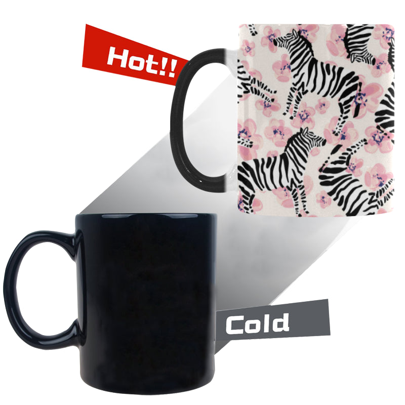 Zebra pink flower background Morphing Mug Heat Changing Mug
