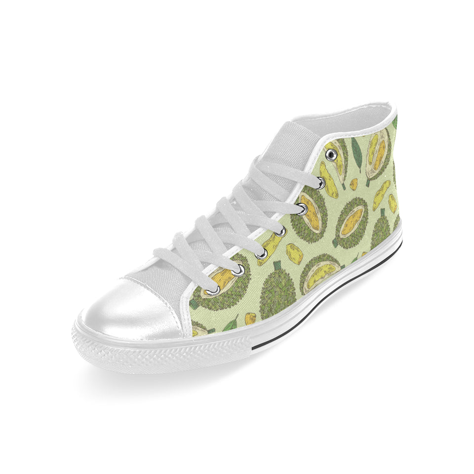 Durian leaves pattern background Men's High Top Canvas Shoes White