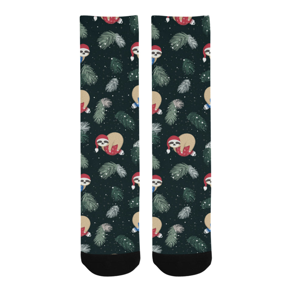Cute sloths sleeping christmas ball santa hat patt Crew Socks