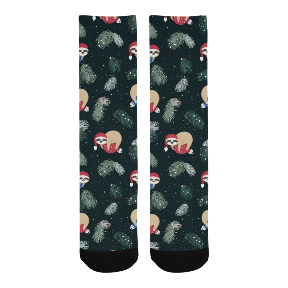 Cute sloths sleeping christmas ball santa hat patt Crew Socks