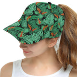 heliconia flower palm monstera leaves black backgr All Over Print Snapback Cap