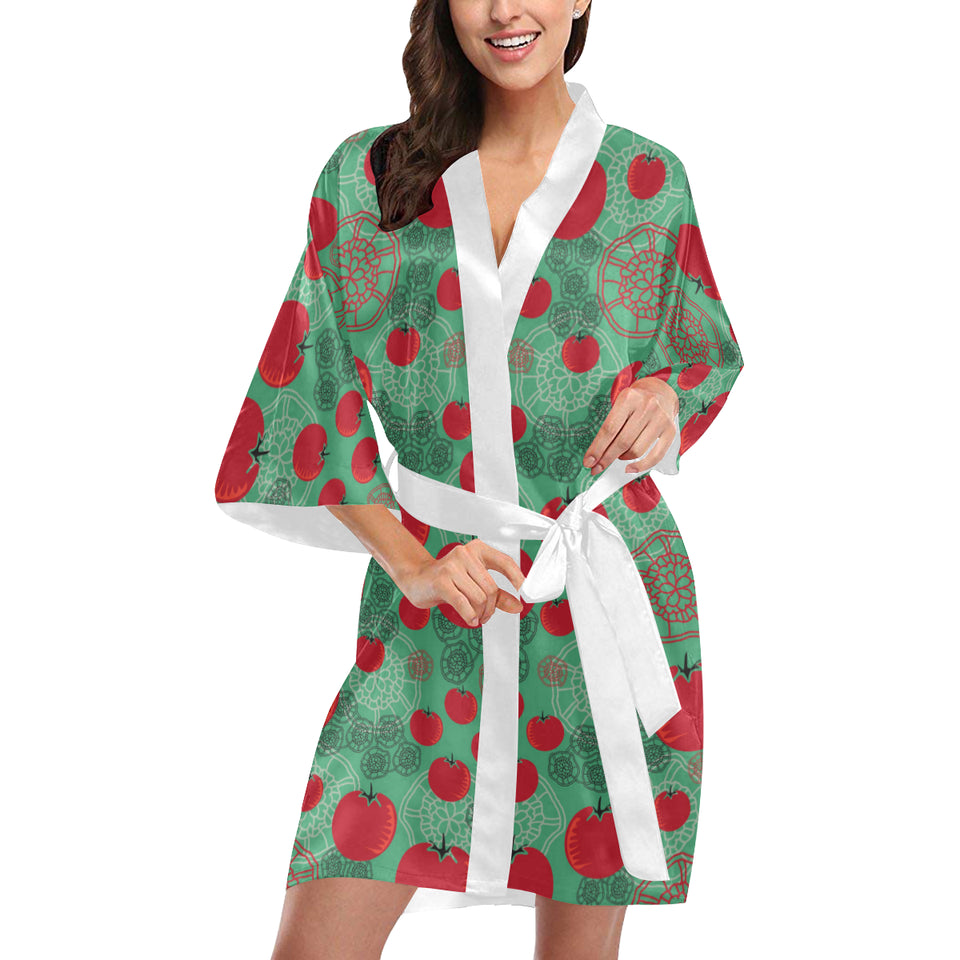 Tomato design pattern Women's Short Kimono Robe