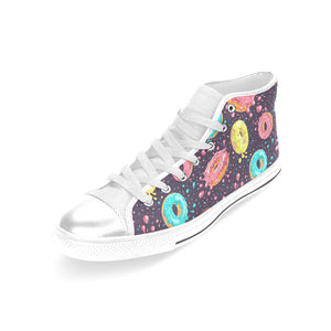 Colorful donut glaze pattern Women's High Top Canvas Shoes White
