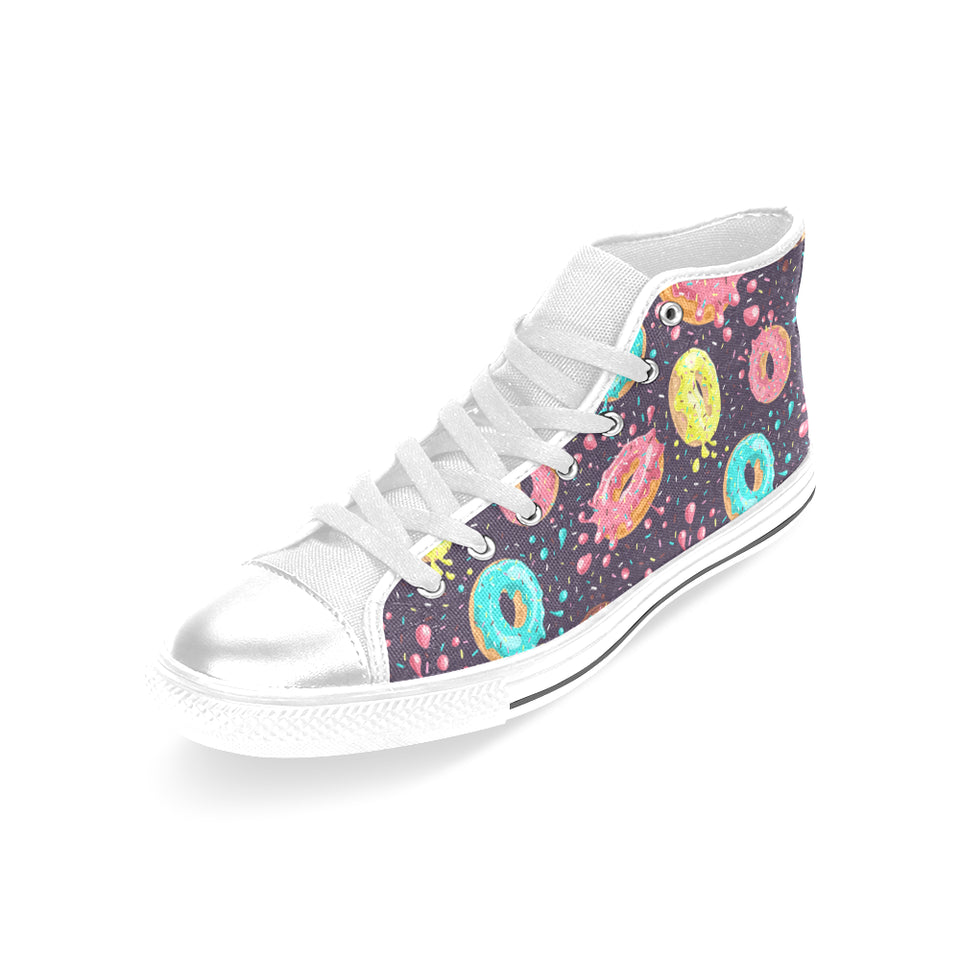 Colorful donut glaze pattern Women's High Top Canvas Shoes White