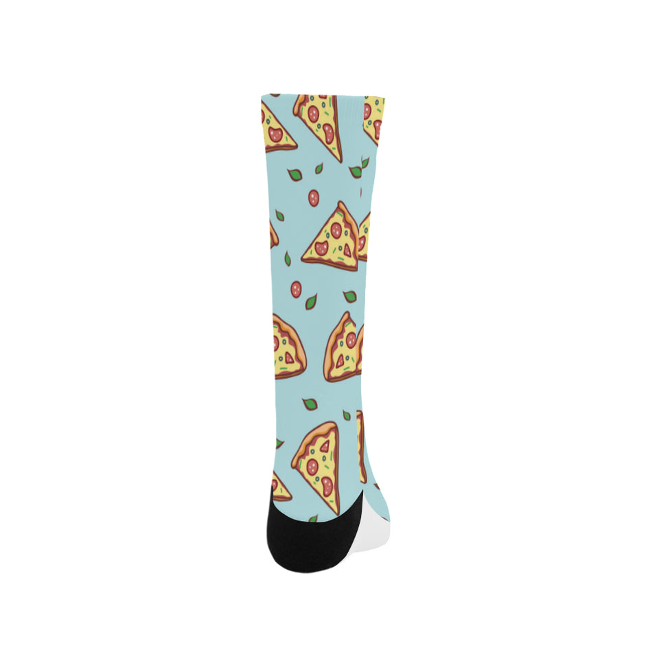 Hand drawn pizza blue background Crew Socks