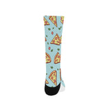 Hand drawn pizza blue background Crew Socks