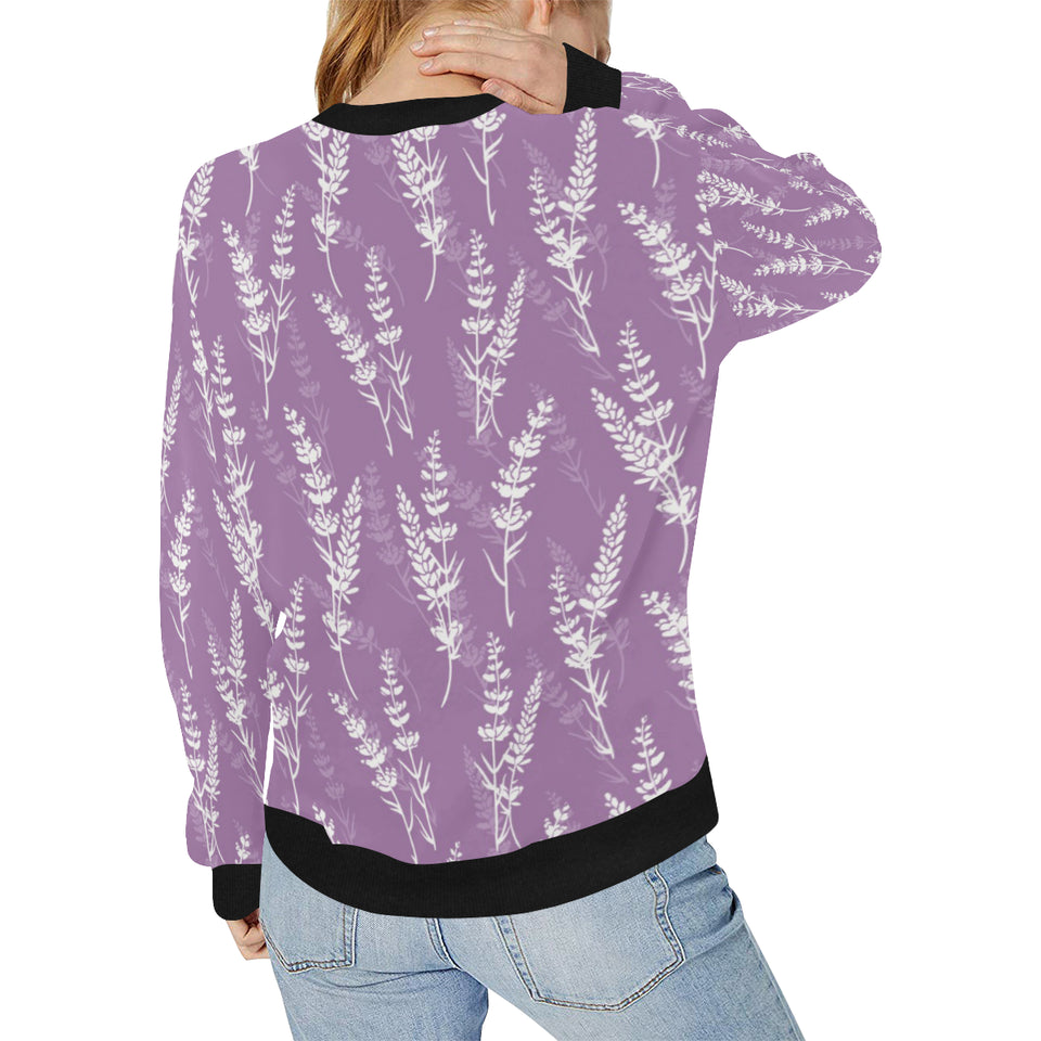 Lavender flowers purple pattern Women's Crew Neck Sweatshirt