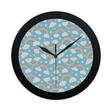 Cute rainbow clound star pattern blue background Elegant Black Wall Clock
