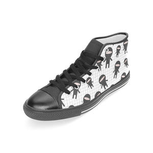 Ninja pattern plaid background Women's High Top Canvas Shoes Black