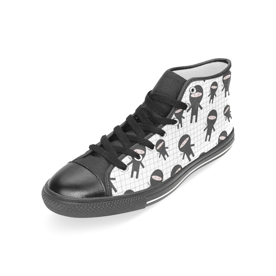 Ninja pattern plaid background Women's High Top Canvas Shoes Black