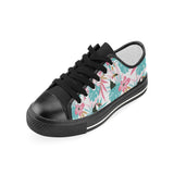 Toucan tropical flower leave pattern Women's Low Top Canvas Shoes Black
