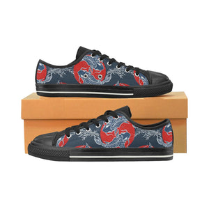 Koi Fish Carp Fishs hand drawn japanese art Kids' Boys' Girls' Low Top Canvas Shoes Black