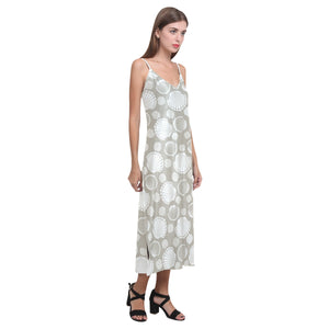 Scallop shell pattern V-Neck Open Fork Long Dress