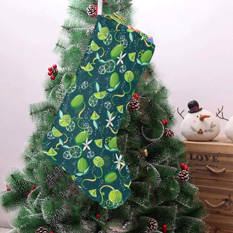 Lime ice flower pattern Christmas Stocking