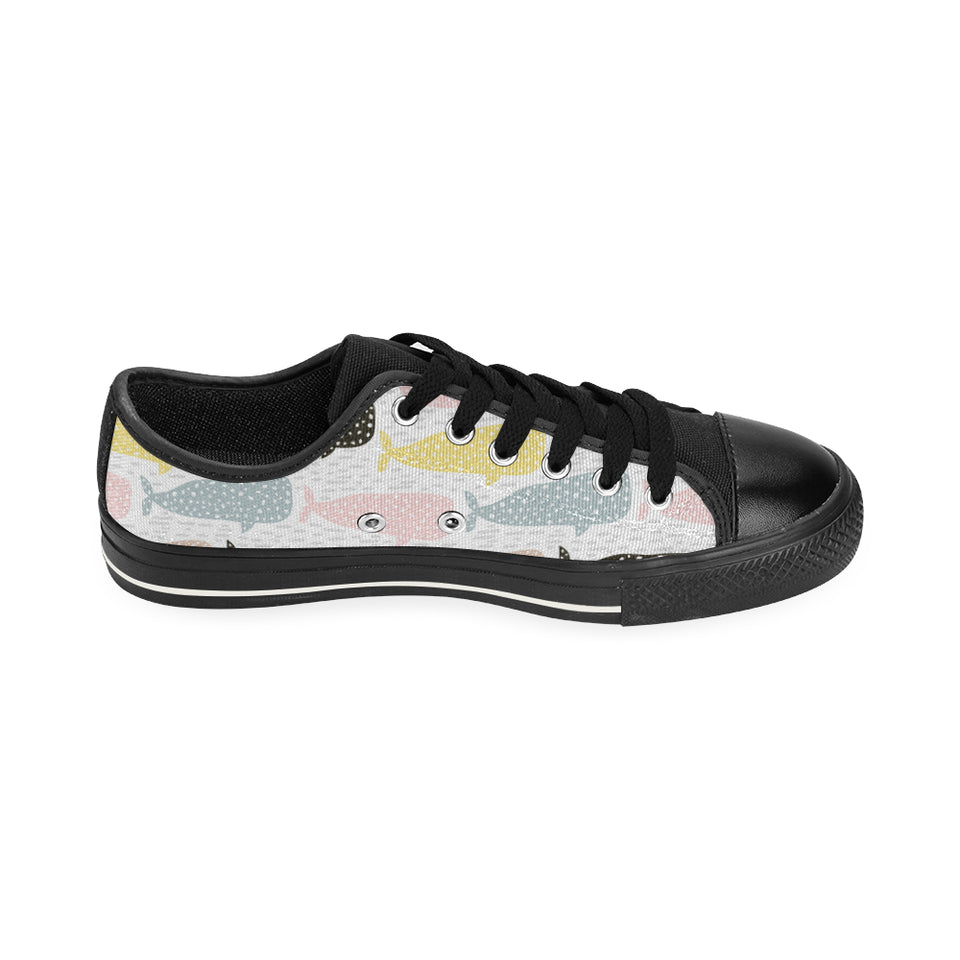 Whale dot pattern Men's Low Top Canvas Shoes Black