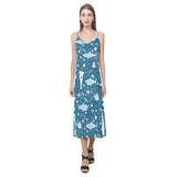 Cute shark pattern V-Neck Open Fork Long Dress