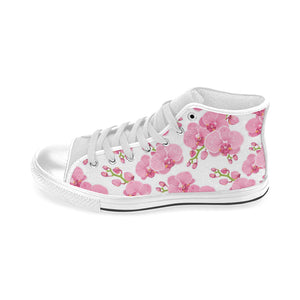 pink purple orchid pattern background Men's High Top Canvas Shoes White