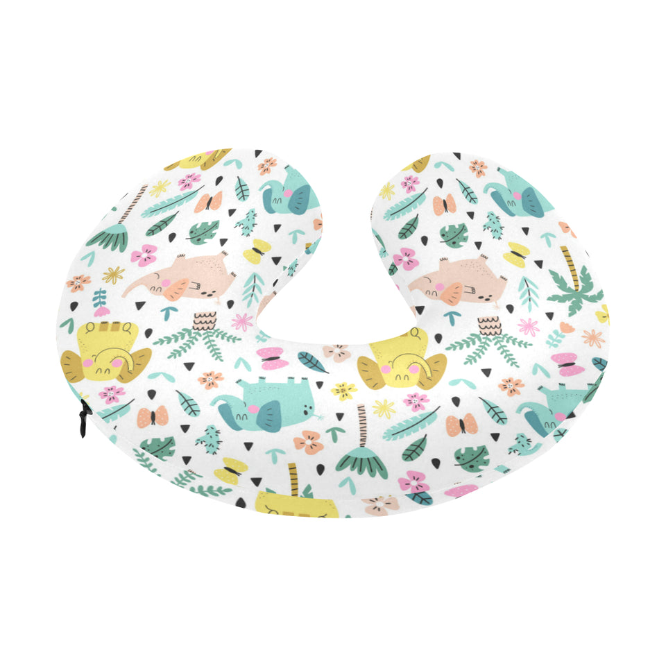 Cute elephants palm tree flower butterfly pattern U-Shaped Travel Neck Pillow