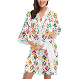 Color cute owl pattern Women's Short Kimono Robe
