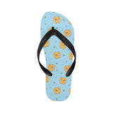Brown cute pomeranian blue blackground Unisex Flip Flops