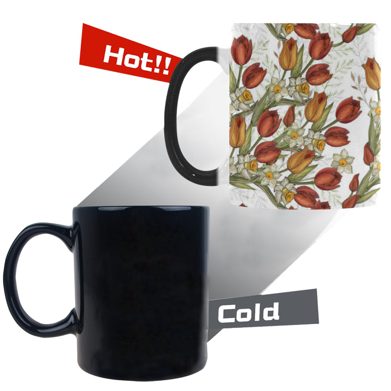 Red tulips and daffodils pattern Morphing Mug Heat Changing Mug