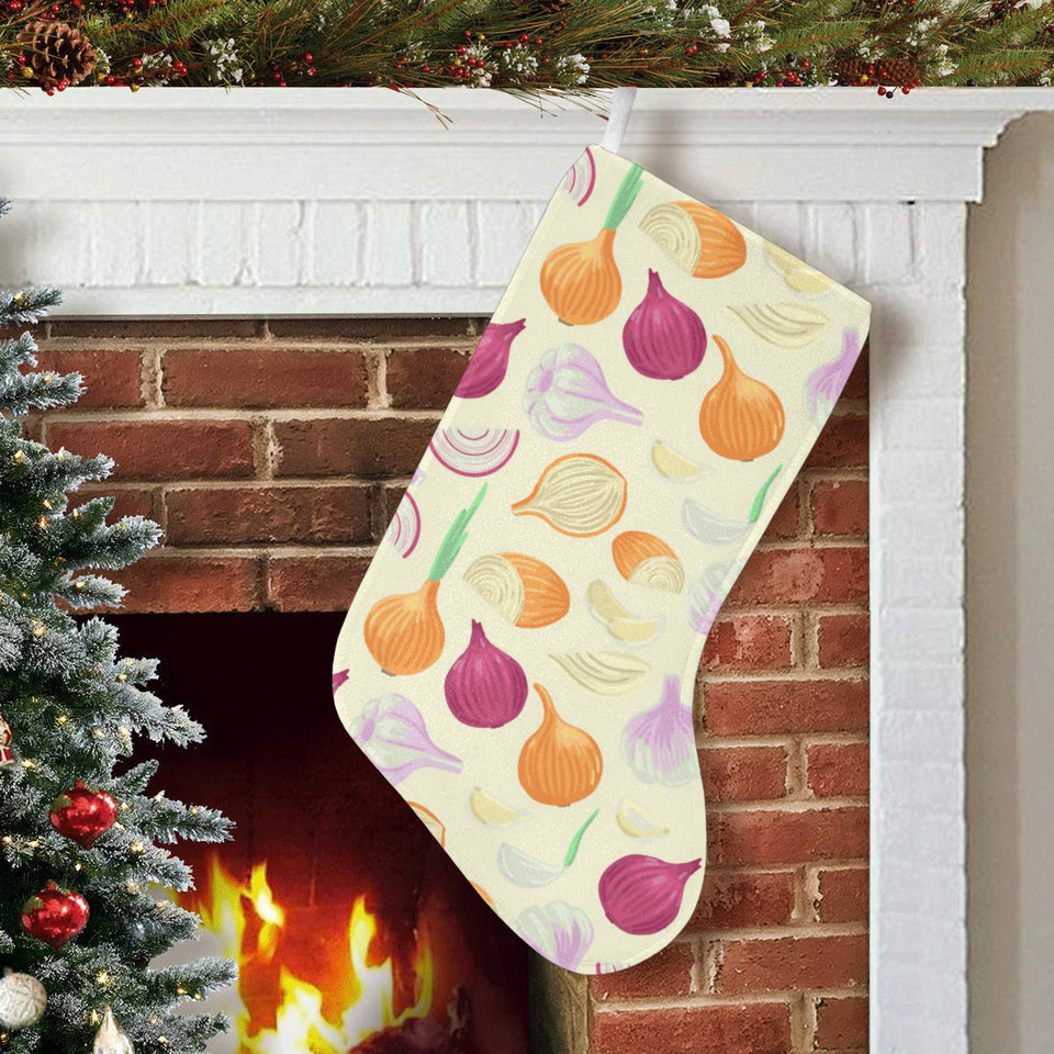 Onion garlic white red pattern Christmas Stocking