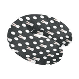Cute white rabbit polka dots black background U-Shaped Travel Neck Pillow