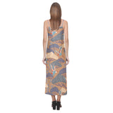 Bonsai bamboo stork japanese pattern brown theme V-Neck Open Fork Long Dress