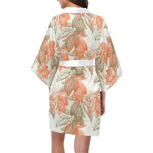 Cocoa beans Cocoa tree pattern Women's Short Kimono Robe