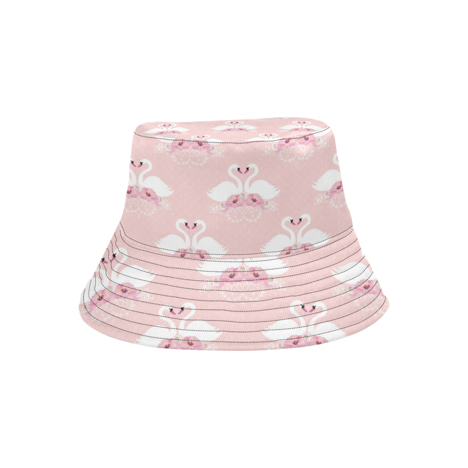 White swan and flower love pattern Unisex Bucket Hat