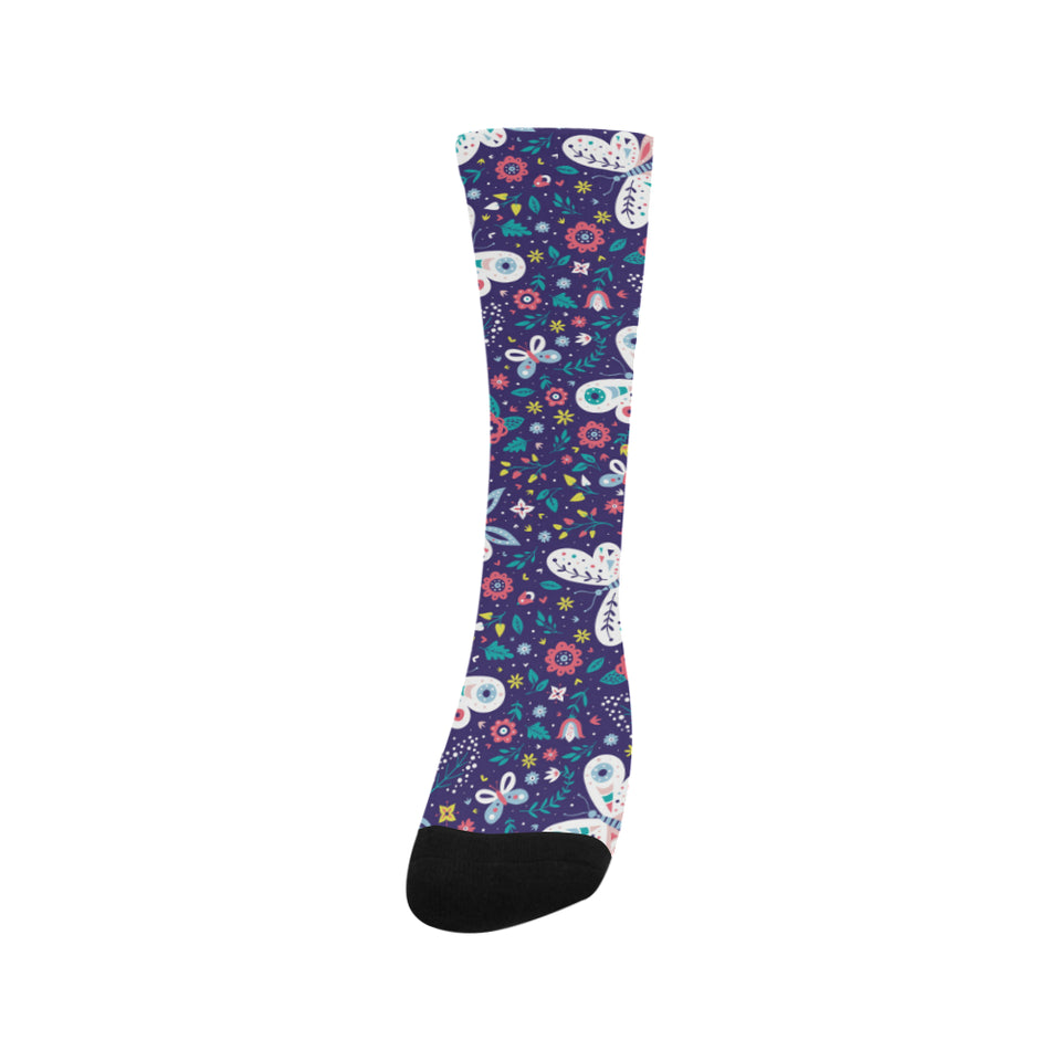 Colorful butterfly flower pattern.eps Crew Socks