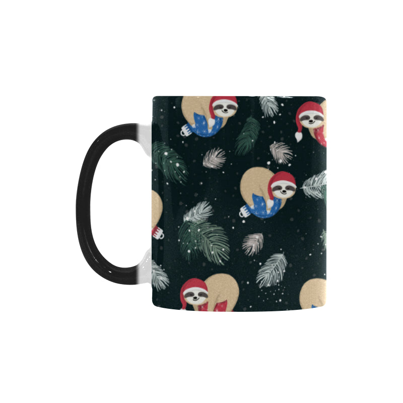Cute sloths sleeping christmas ball santa hat patt Morphing Mug Heat Changing Mug