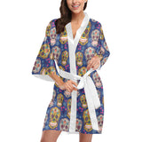 Sugar skull flower pattern Women's Short Kimono Robe