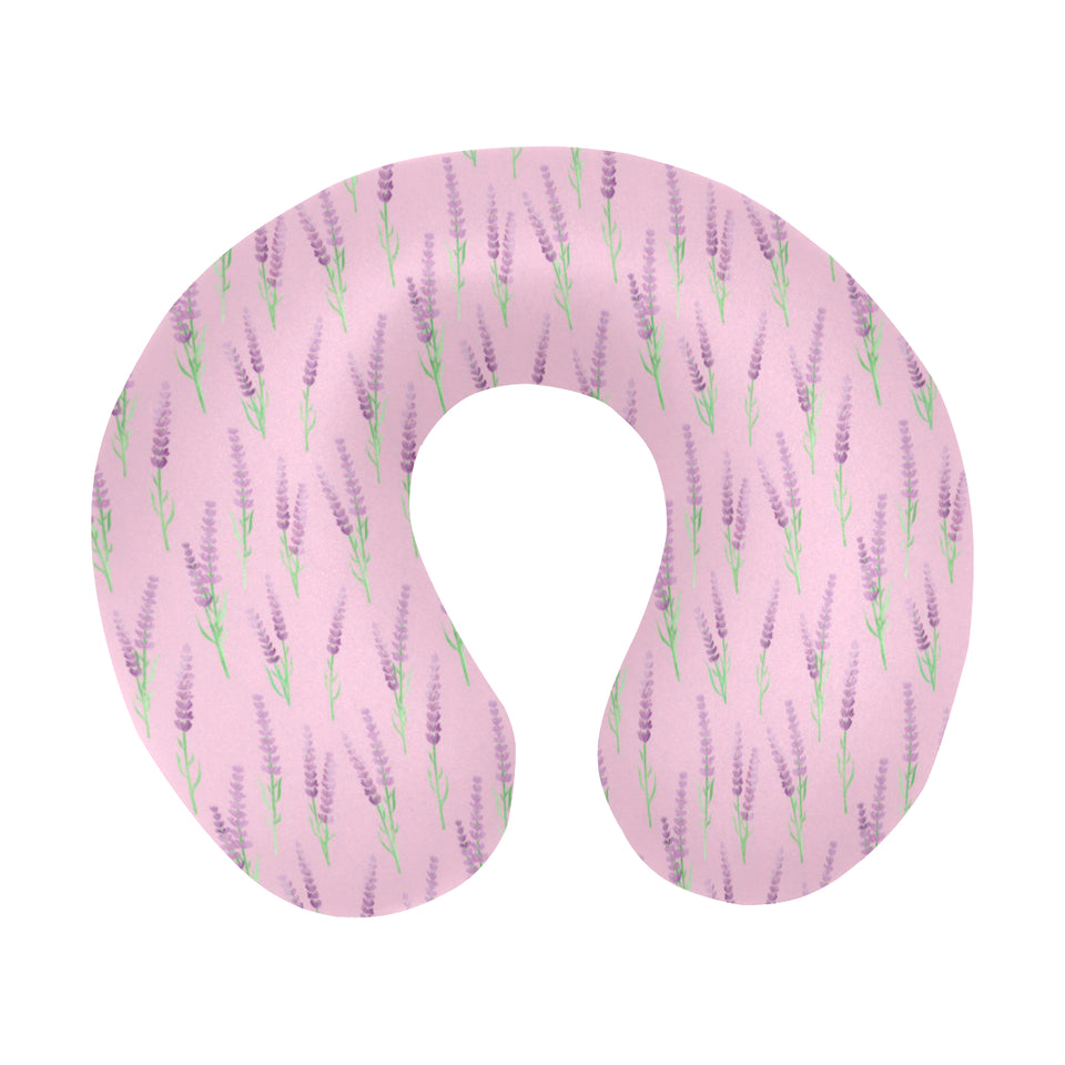 Lavender pattern pink background U-Shaped Travel Neck Pillow