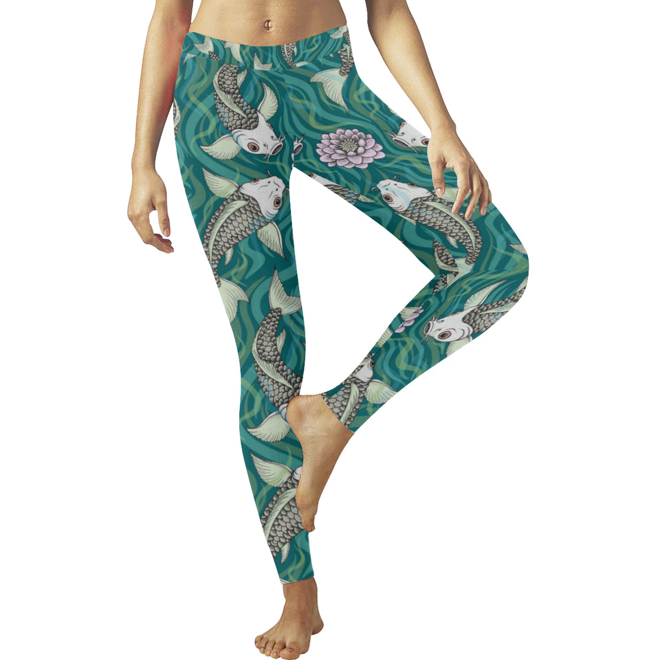 Koi Fish Carp Fish lotus pattern Women's Legging Fulfilled In US