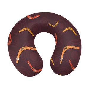Boomerang Australian aboriginal ornament circle bl U-Shaped Travel Neck Pillow