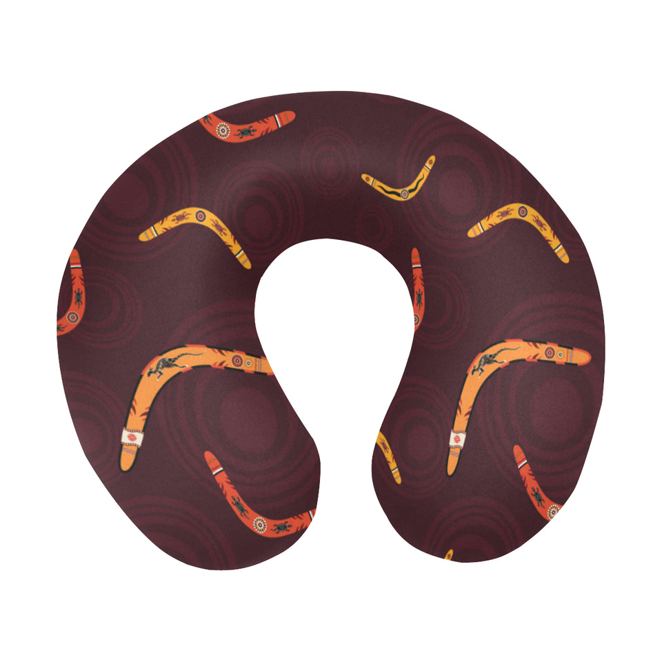 Boomerang Australian aboriginal ornament circle bl U-Shaped Travel Neck Pillow